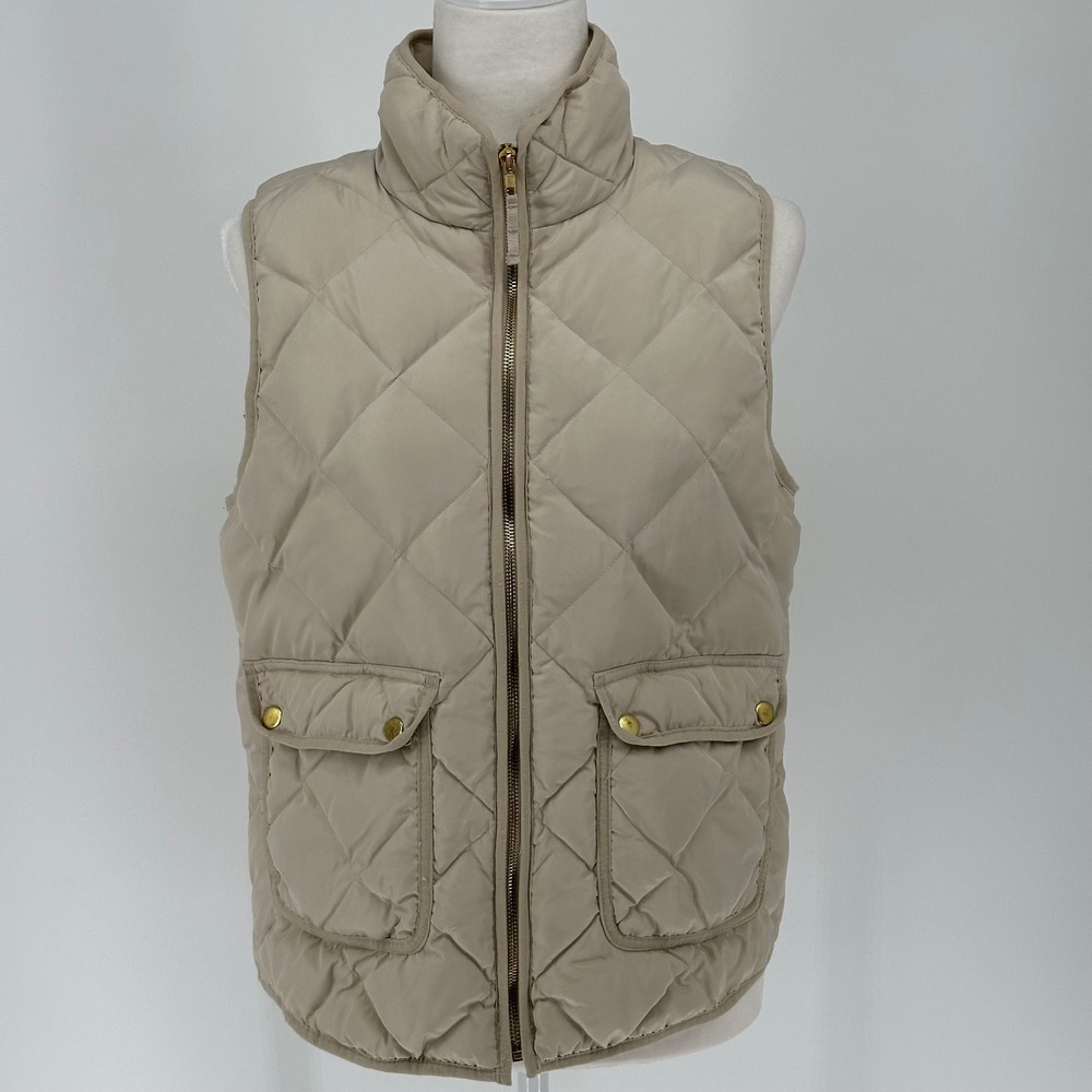Woolrich Quilted Vest Beige Puffer‎ Stand Collar Zip Front Pockets Women M